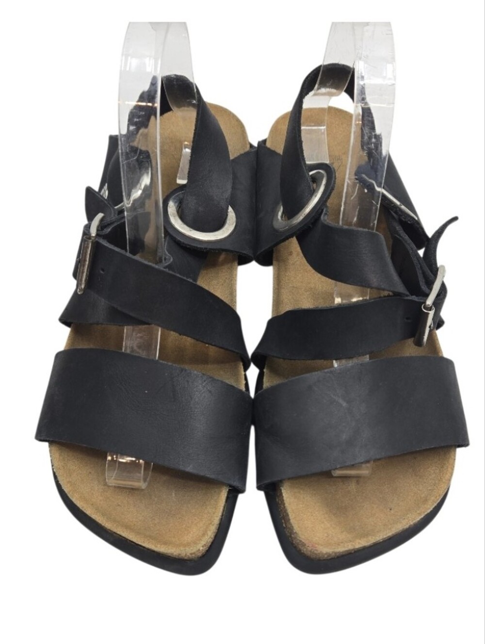 John Fluevog Earley Sandals Black Leather Peacemaker Multi-Strap